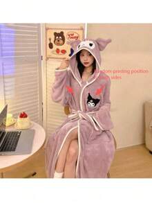 Sanrio 可爱毛绒浴袍 - Hello Kitty & My Melody 女士毛绒浴袍 | 带帽速干浴袍，柔软法兰绒面料，保暖冬季家居服，粉白蓬松设计，舒适家居服，俏皮卡通风格，柔软材质