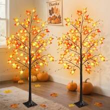 FORUP - Paquete de 2 árboles de arce con iluminación LED árbol artificial iluminado de 5 pies para Acción de Gracias cosecha otoño festivales Halloween decoración de fiesta en el hogar - Naranja - Ver 8