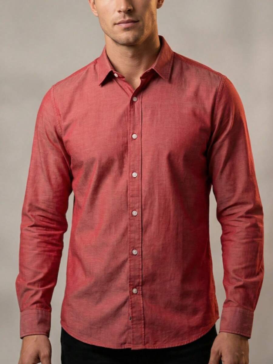 Camisa hombre  IMAPALA manga larga casual elegante con botones y cuello clásico SLIM FIT | camisa hombre, camisa manga larga, camisa elegante, camisa casual, camisa botones, camisa cuello clásico, camisa moderna, camisa versátil, camisa ligera, camisa formal hombre - rojo sandia - Ver 1