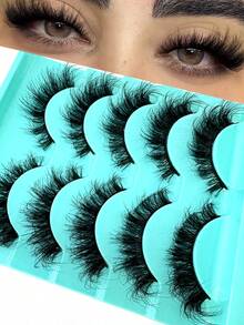 5 Pairs 3D Natural False Eyelashes Mink Lashes Soft Eyelash Makeup Mink Cilias Fluffy False Eyelashes, Thick, Wispy, 3D Volume, Reusable, Soft, Lightweight, Faux Mink Strip Lashes For Dramatic Eye Makeup Look, Volumized Eyelash Extension Travel Essentials Makeup Tools - Black - View 1