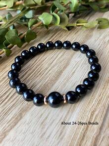 1条黑色碧玺强力护身手链，增强自信、专注力，驱散负能量，串珠弹力手链，具有灵性接地冥想功能。男女通用 - 黑色 - 查看 8