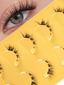 5 pares de mini pestañas postizas súper cortas y mitad falsas, con tallo transparente, estilo ojo de gato, suaves y similares a las de visón 3D. Crea un look de maquillaje natural. 5 pares/caja. Adecuado para ojos pequeños, reutilizable, ideal para uso diario y citas - Negro - Ver 2