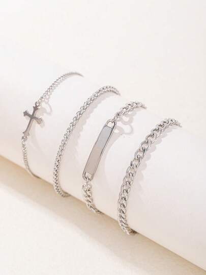 4pcs/Set Minimalist Fashion Style Women Chain Bracelet Jewelry Set, Suitable For Daily Wear, Gift For Friends