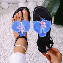 Minimalist Dopamine 3D Blue & Pink Orchid Elastic Strap Slip-On Women Outdoor Sandals & Stylish Summer Women Slippers - Black - View 8