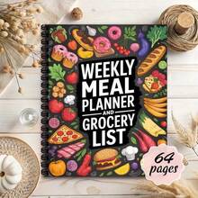 Kế hoạch bữa ăn, Kế hoạch chuẩn bị bữa ăn, Quản lý nhà bếp, Sổ tay lập kế hoạch bữa ăn hàng tuần, Nhật ký thực phẩm, Nhật ký bữa ăn hàng ngày, Danh sách thực đơn, Theo dõi chế độ ăn uống lành mạnh hoặc giảm cân - Nhiều màu - Xem 1