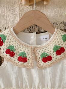 Baby Girls' Sleeveless Apricot Sweet Fashion Cute Cherry Embroidery Peter Pan Collar Princess Dress, Summer - Apricot - View 4