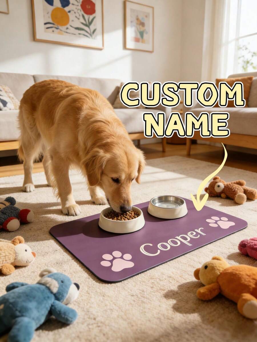 1件定制硅胶宠物餐垫 - 可印宠物名字、爪印和照片 - 时尚舒适，适用于家居和庭院 - 适合爱狗/爱猫人士 - 送给宠物主人的最佳新年和情人节礼物 - 彩色 - 查看 1