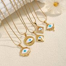 1 件朋克风 304 不锈钢恶魔之眼吊坠项链，简约百搭，适合日常佩戴 - 金色 - 查看 3