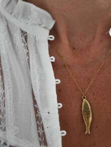 1 chiếc dây chuyền mặt hình cá cổ điển bằng thép không gỉ mạ vàng 18K, dây chuyền chủ đề sinh vật biển, thích hợp cho kỳ nghỉ hè, du lịch, tiệc bãi biển. - Vàng - Xem 7