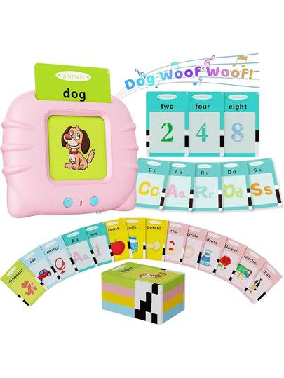 224 tarjetas didácticas de educación temprana para niños, tarjetas portátiles de aprendizaje de idiomas para bebés, juego de cartas rompecabezas de educación temprana, adecuado para niños de 0 a 8 años, combinación de colores en inglés y español, con función de inserción de tarjetas retroiluminada, máquina de tarjetas de educación temprana Bear Baby