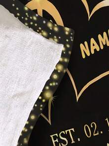 1件黑色金星双心定制奢华毛毯，情侣周年纪念纪念毯，可定制姓名/文字，柔软亲肤，可机洗，可爱定制，独一无二，个性化，送给家人、伴侣的理想礼物，适用于沙发、床、茶室、卧室、客厅、餐厅 - 彩色 - 查看 2