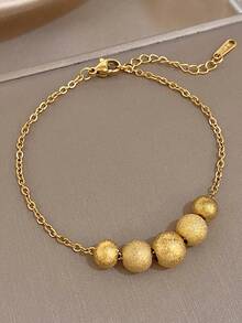 1Pc 18K Gold Plated Vintage Old Money Style Satin Gold Ball Beads & Fine Chain Bracelet, Women's Stainless Steel Luxury Jewelry, Gift For Business, Anniversary, Daily Wear, For Valentines, Party, Gala, Dating, Mardi Gras, New Years, Wedding, Beach, Christmas, Elegant Mom Gift Boho Jewelry Birthday Bridesmaid Gift