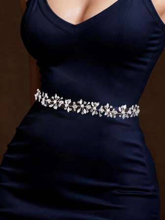 1pc Luxury Crystal Rhinestone Bridal Waist Belt, Silver Mesh Decor Ribbon, Wedding Dress Accessory, Women's Fashion Waist Chain For Wedding, Birthday, Party, Banquet, Festival To Highlight Charm