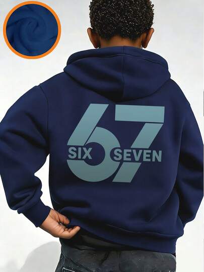 男童印花保暖套头卫衣，秋冬季保暖舒适