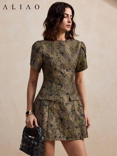 Aliao度假风束腰印花超短袖连衣裙，尽显贵族气质，适合晚宴、舞会、节日、假日等各种场合，也适合情人节、新年、海滩、感恩节、毕业典礼、演唱会等场合。
