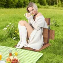 nnSilla De ExteriorPlegable Con Soporte Lumbar Y Bolsillo Lateral - Silla De Suelo Cómoda Para Camping Para Interior Habitación Senderismo Picnic Viaje Playa Jardín Patio Patio Porche Césped Estadio Admm - Marrn - Ver 2