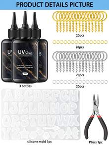 UV Resin DIY Starter Kit, 300g Epoxy Resin With Sea Animal/Letter Molds, Keychain Accessories & Pliers - Clear - View 10