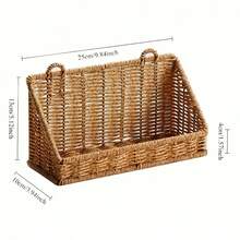 Woven Basket, Multipurpose Rustic Large Capacity Hanging Wall Basket Kitchen Organizer - Camel - View 8