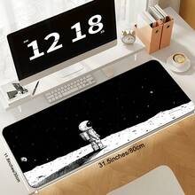 1pc Extra-Large Gaming Mouse Pad With Astronaut Moon Starry Night Black And White Illustration, Non-Slip Washable Rubber Base Large Desk Mat Office Accessory Computer Decor Dirt Resistant Gamepad Cover Ideal Long Tablemat For GamersFashion Workspace - Black and White - View 5