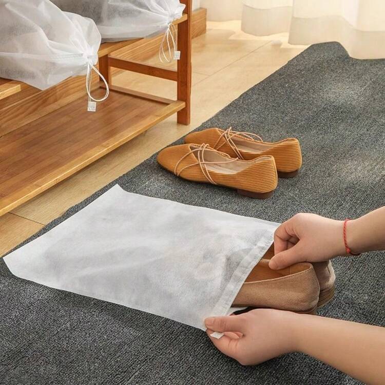 40 st/50 st bärbara reseskopåsar, platsbesparande dammtäta förvaringspåsar, fukttäta skoorganiseringspåsar, hängande skoförvaringspåsar - Vitt - Visa 3