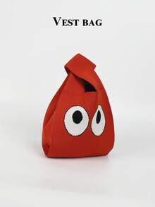 Túi tote nhỏ gọn, nhẹ, có thể gấp lại, họa tiết hoa, móc len, túi đeo vai thông thường, thời trang để chụp ảnh, phù hợp cho sinh viên, kỳ nghỉ và phụ nữ. - Đỏ - Xem 5