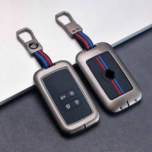 适用于雷诺Captur/Koleos/Kadjar/Megane/Talisman/Espace/Clio/Zoe/Scenic/Arkana的优质锌合金汽车钥匙扣保护套，带钥匙链 - 防刮耐用，易于安装，完美贴合，豪华保护钥匙壳，时尚汽车遥控器支架 - 1件黑色 - 查看 4