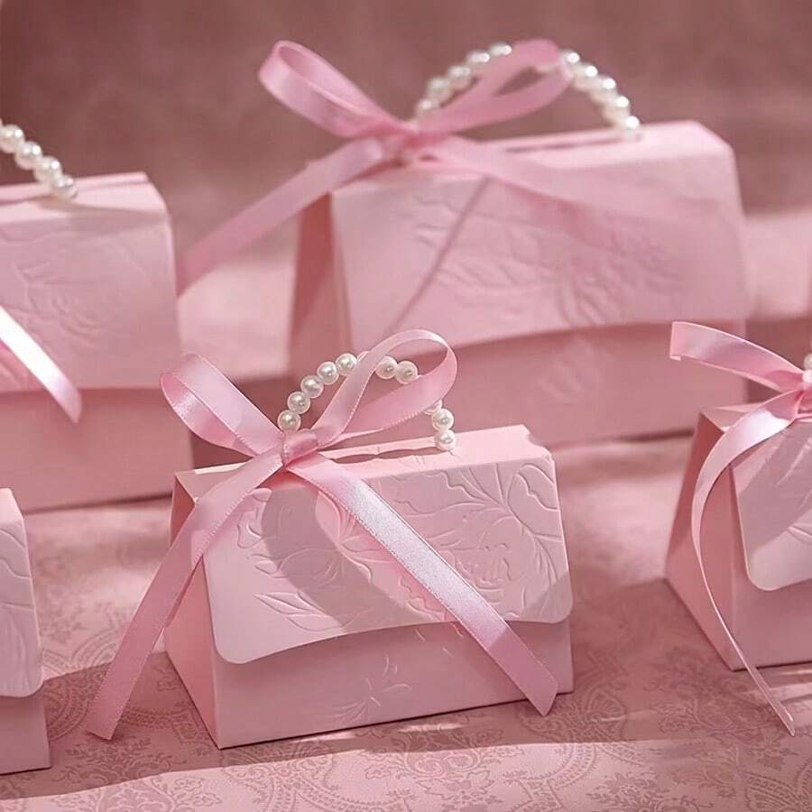 10pcs/Set Fashion Pearl Ribbon Gift Boxes, Suitable For Weddings, Birthdays And Other Occasions - Convenient Floral Pattern Chocolate Candy Gift Bags, Multipurpose For Various Sweets. - Multicolor - View 1