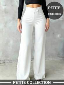 Pantalones rectos de unicolor, elegantes y casuales para mujeres de talla pequeña, adecuados para uso diario, oficina, citas, vacaciones y fiestas