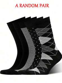 5 đôi tất nam dài màu trơn kiểu thủy thủ, tất thể thao chất lượng cao kiểu công sở kẻ caro, cỡ Châu Âu/Mỹ, tất cao đến đầu gối, tất đen, tất xanh dương - màu đen - Xem 7