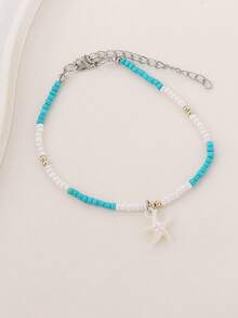 1pc Bohemian Style Single Layer Beaded Starfish Pendant Anklet, Suitable For Women Beach Vacation, Casual Daily Wear