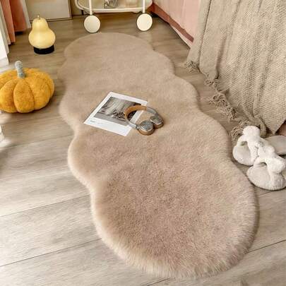 1 Stück Kunstkaninchenfell wellig beige hochwertig, weich, flauschig, leicht zu reinigen, warm, süß, Innendekorationsteppich, weicher, komfortabler Heimteppich, geeignet für Schlafzimmer, Wohnzimmer, Sofa, Couchtisch, Ankleidezimmer, Tatami-Zimmer usw.