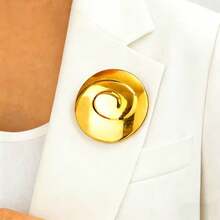 1枚金色纹理圆盘个性化合金胸针（女士款） - 金色 - 查看 5