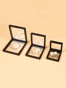 10pcs Black 3D Floating Display Cases - Anti-Oxidation & Dustproof Jewelry Boxes For Earrings, Necklaces, Coins & Pins - Transparent Plastic Organizer With Hinged Lids