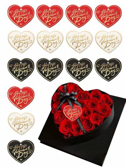 40张礼品包装标签，红/白/黑心形卡片，“情人节快乐”纸质装饰，适用于节日派对和主题活动、礼品包装、装饰标签、糖果和饼干包装用品