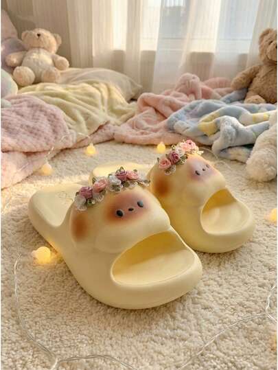 YOUMGL Floral Puppy Design Slippers, Cute Women Summer Indoor Couple Soft Bottom Cushioned EVA Slippers