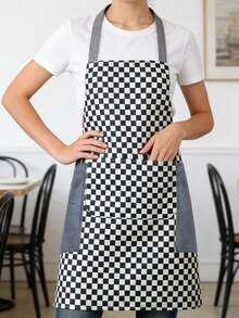 Sleeveless Apron With Large Pocket,Waterproof,Plaid Design,Easy To Clean,Perfect For Home - 黑色 - 查看 1