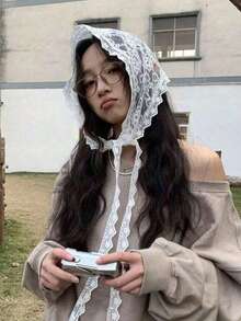 2件装女士纯色花卉蕾丝三角头纱，简约优雅的薄纱蕾丝曼蒂拉头纱，镂空花卉饰边，波西米亚风格新娘头纱，百搭时尚，适合派对、户外摄影、婚礼和正式场合。女士头巾夏季装扮沙滩配饰发带 - 彩色 - 查看 9