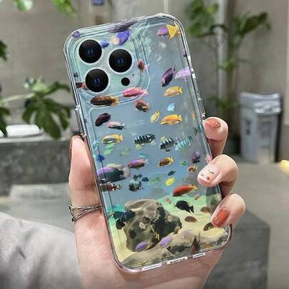 1pc Marine Animal Illustration Transparent Phone Case Compatible With IPhone 17, 16, 16e, 15, 14, 13, 12, 11 Pro Max, X, XR, XS, 8, 7 Plus, Protective Cover