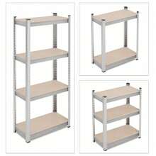 MIKOMIKA Galvanized Steel Metal Storage Shelving Unit With 5 MDF Shelves, Silver, 180x90x40cm - 4 Baldas: 30,5x70,5x140,5 cm - Xem 10