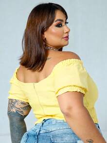 Blouse Plus Size, Beige Elastane,  Style, Plus Size Look, Sizes 44 To 52 - Soft Yellow - View 2
