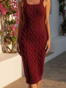 Vestido Midi Tricot Alcinha Regata Canelado Feminino Básico Elegante Moda Pirmavera Verão - Preto - Visão 4