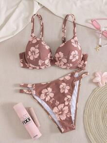 Bộ bikini hai mảnh họa tiết hoa dành cho nữ, kiểu dáng dây mảnh, thích hợp cho kỳ nghỉ biển. - Nhiều màu - Xem 10