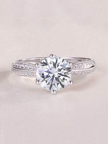 1/2/3/5 Carat Moissanite Diamond Ring, 925 Sterling Silver Women's Wedding Band, Suitable For Banquet, Party, Official Occasions, Festivals, Valentine's Day, Engagement, Wedding, Anniversary, Birthday Gift, With Certificate - Silver - View 35