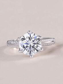 1/2/3/5 Carat Moissanite Diamond Ring, 925 Sterling Silver Women's Wedding Band, Suitable For Banquet, Party, Official Occasions, Festivals, Valentine's Day, Engagement, Wedding, Anniversary, Birthday Gift, With Certificate - Silver - View 18