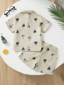 Boys Palm Tree Print Shirt & Shorts - Apricot - View 3