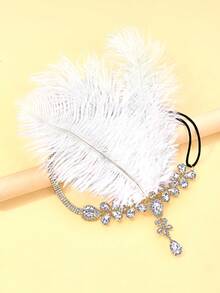 1pc 1920s New Feather Headpiece, European And American Water Drop Hair Chain - Gold - View 5