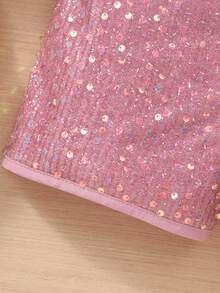 2pcs/Set Girls' Fashionable Elegant Ruffle Blouse And Beaded Shorts Set, No Belt, Summer