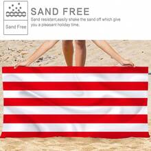 大号粉色条纹沙滩巾，加厚防沙柔软毯，适用于游泳池、沙滩，可用作沙滩巾、浴巾、女士披肩，数码印花速干浴巾，双面抓绒速干浴巾，可爱粉蓝条纹超强吸水运动毛巾，便携式沙滩巾，马拉松健身速干毛巾，防水、防沙、防尘，沙滩必备，情侣沐浴巾 - 彩色 - 查看 8