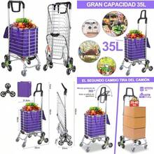 Carro de Compra Plegable, Carrito de Compras de Metal con 8 Ruedas, Carro de Supermercado para Ancianos Incluye Bolsa, Carro de Mano Plegable para Viajes, Mudanzas, Compras, Comestible, Oficina(default) - Multicolor - Ver 1