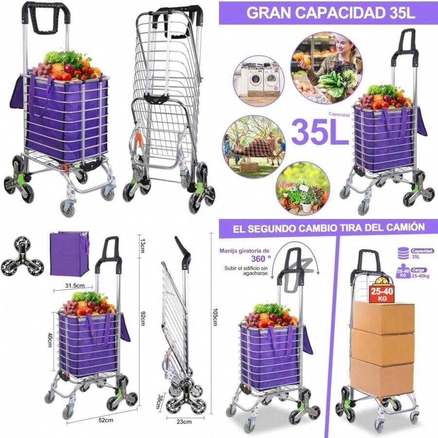 Carro de Compra Plegable, Carrito de Compras de Metal con 8 Ruedas, Carro de Supermercado para Ancianos Incluye Bolsa, Carro de Mano Plegable para Viajes, Mudanzas, Compras, Comestible, Oficina(default) - Multicolor - Ver 1